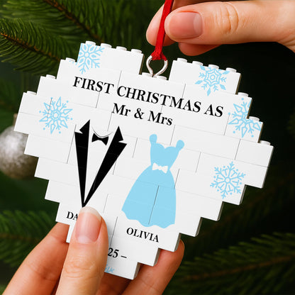 First Christmas As Mr & Mr With Snowflakes And Tuxedos - Personalized Custom Heart Puzzle Ornament - CPL821_HBO