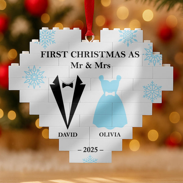 First Christmas As Mr & Mr With Snowflakes And Tuxedos - Personalized Custom Heart Puzzle Ornament - CPL821_HBO