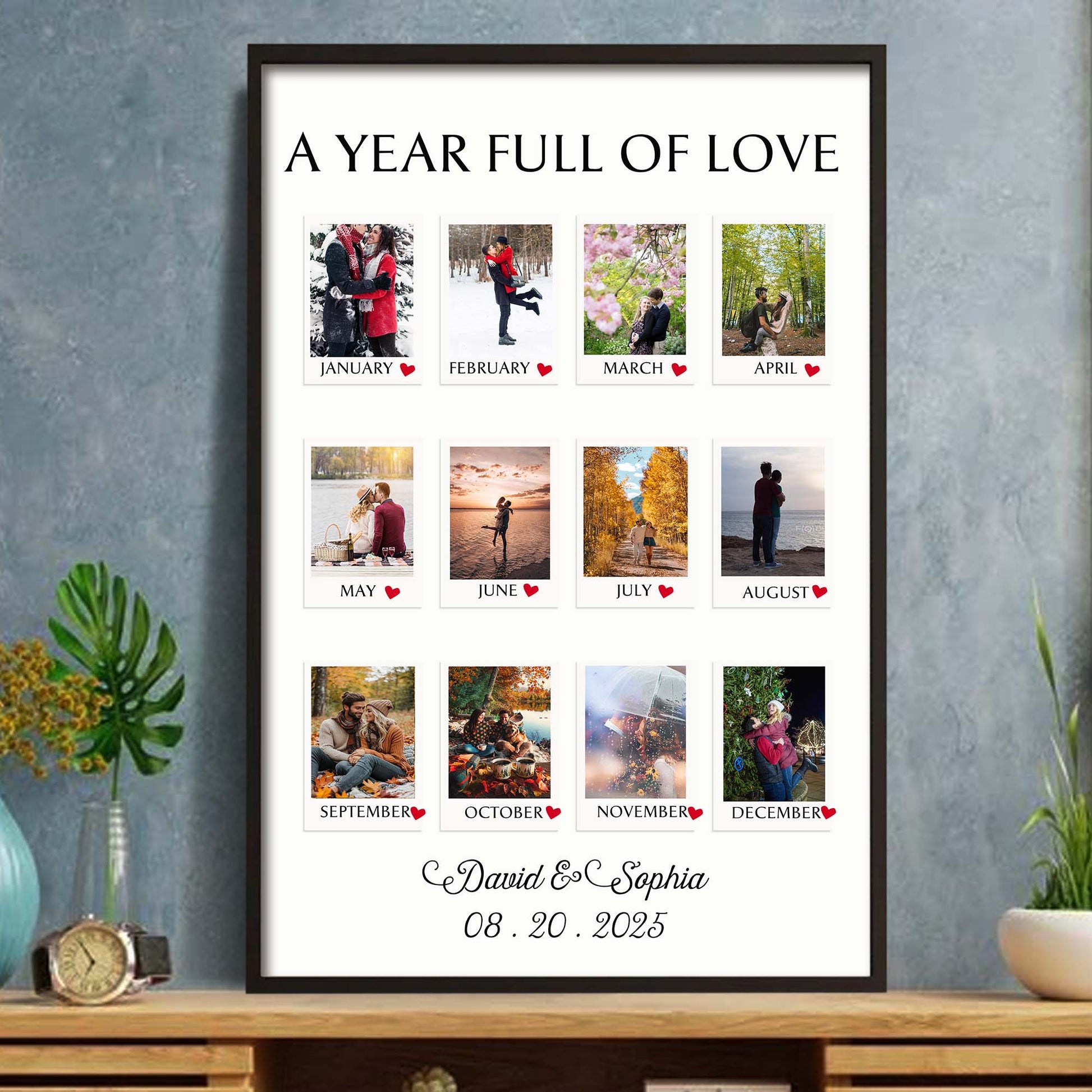 A Year Full Of Love With Monthly Photos And Heart Symbols