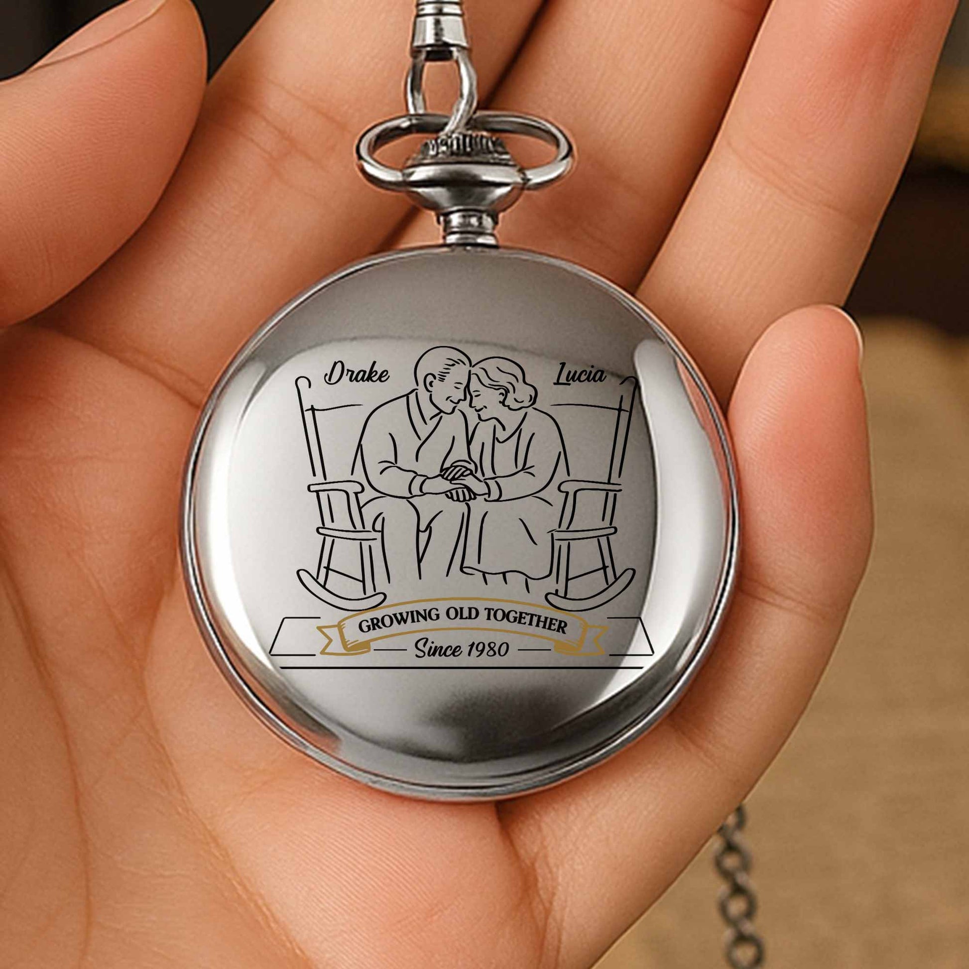 Growing Old Together, Elderly Couple On Rocking Chairs