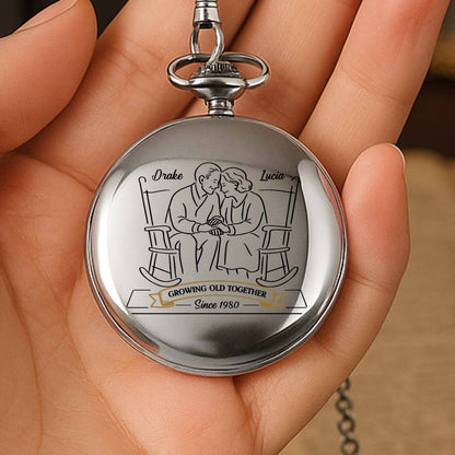 Growing Old Together, Elderly Couple On Rocking Chairs