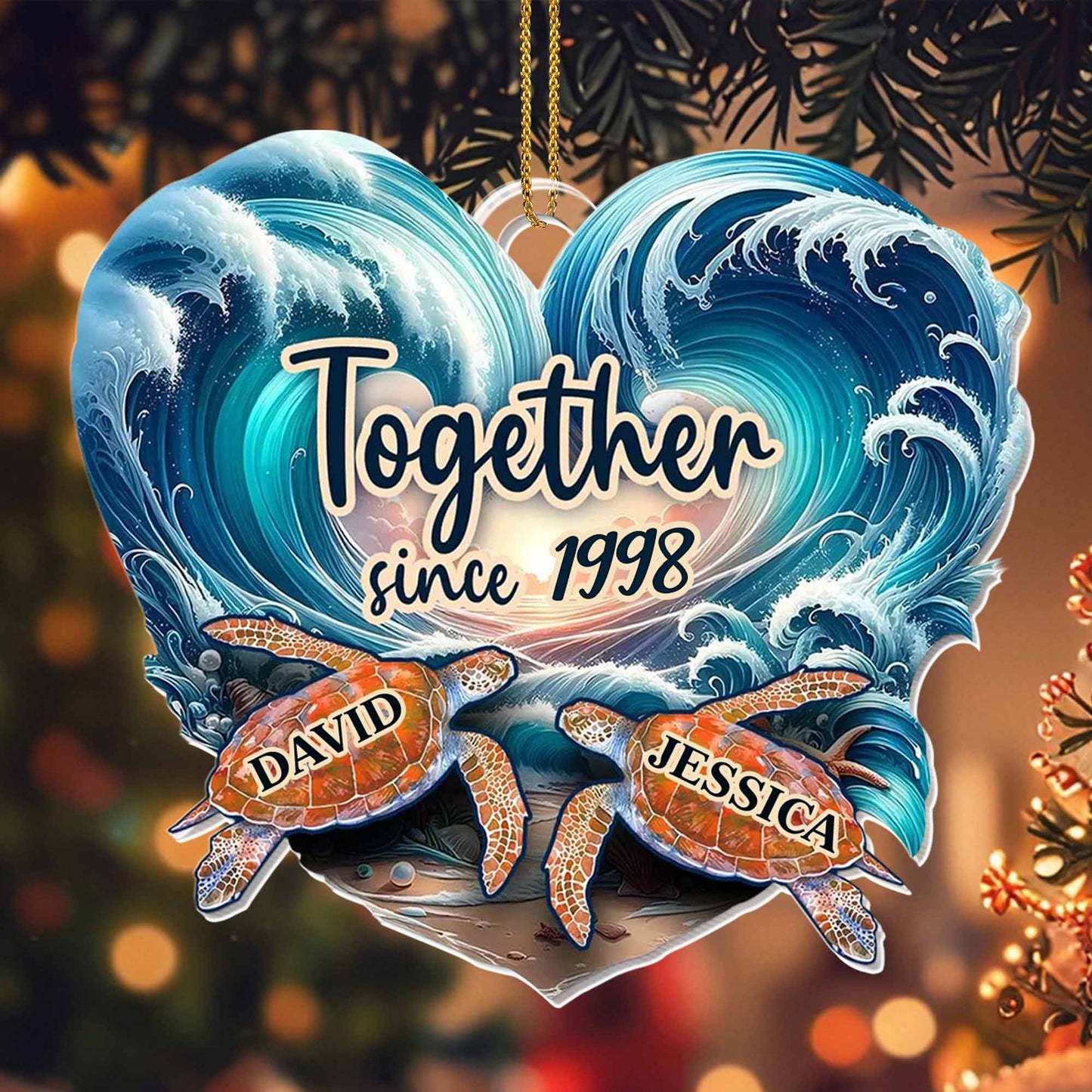 Together Since [Custom Year], Heart Shaped with Sea Turtles
