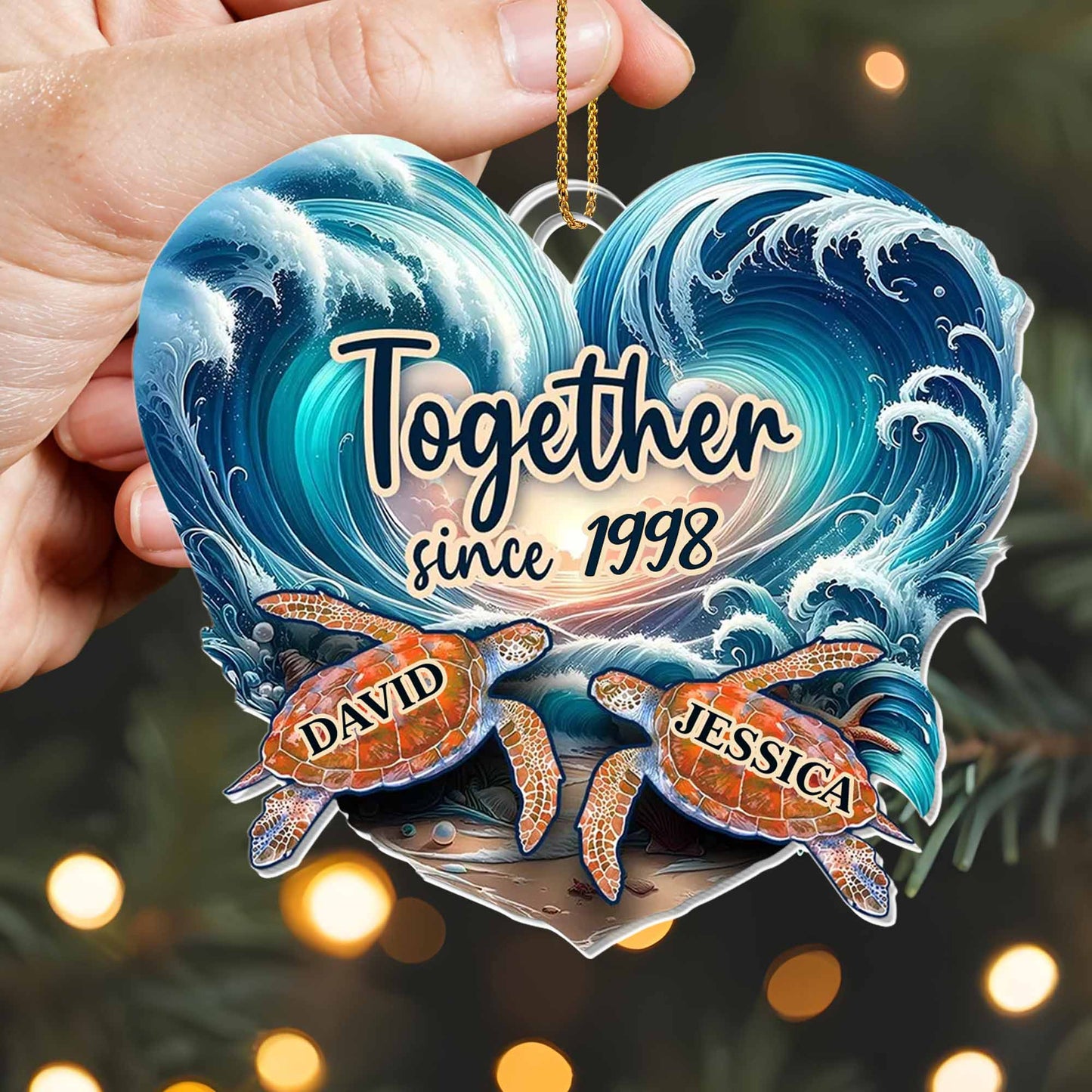 Together Since [Custom Year], Heart Shaped with Sea Turtles