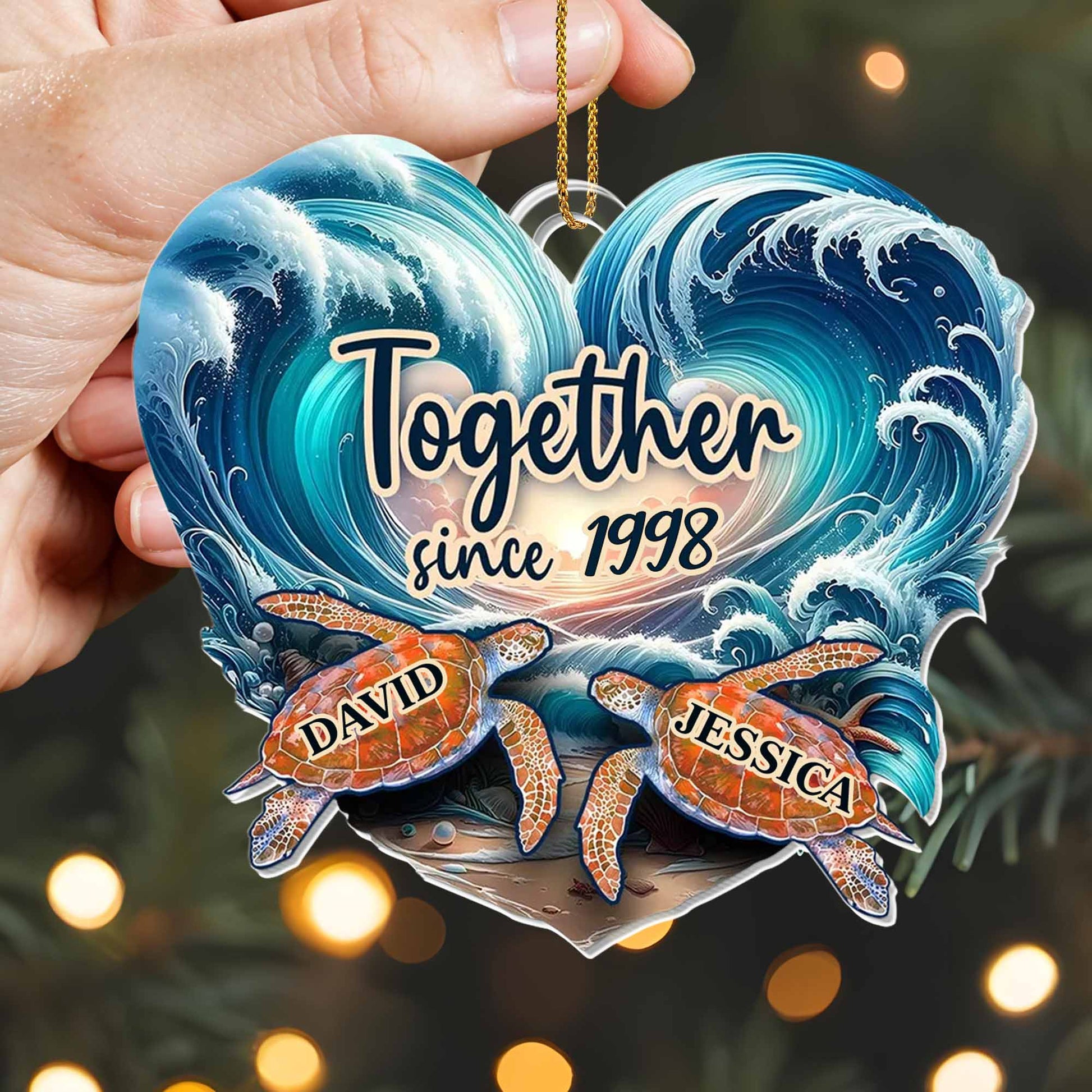 Together Since [Custom Year], Heart Shaped with Sea Turtles