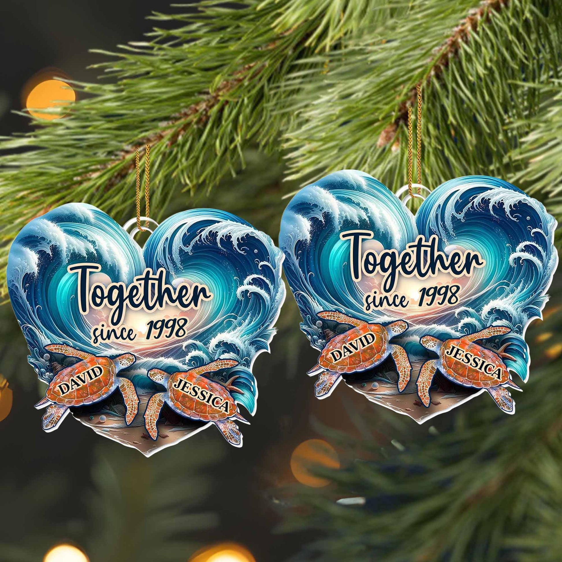 Together Since [Custom Year], Heart Shaped with Sea Turtles