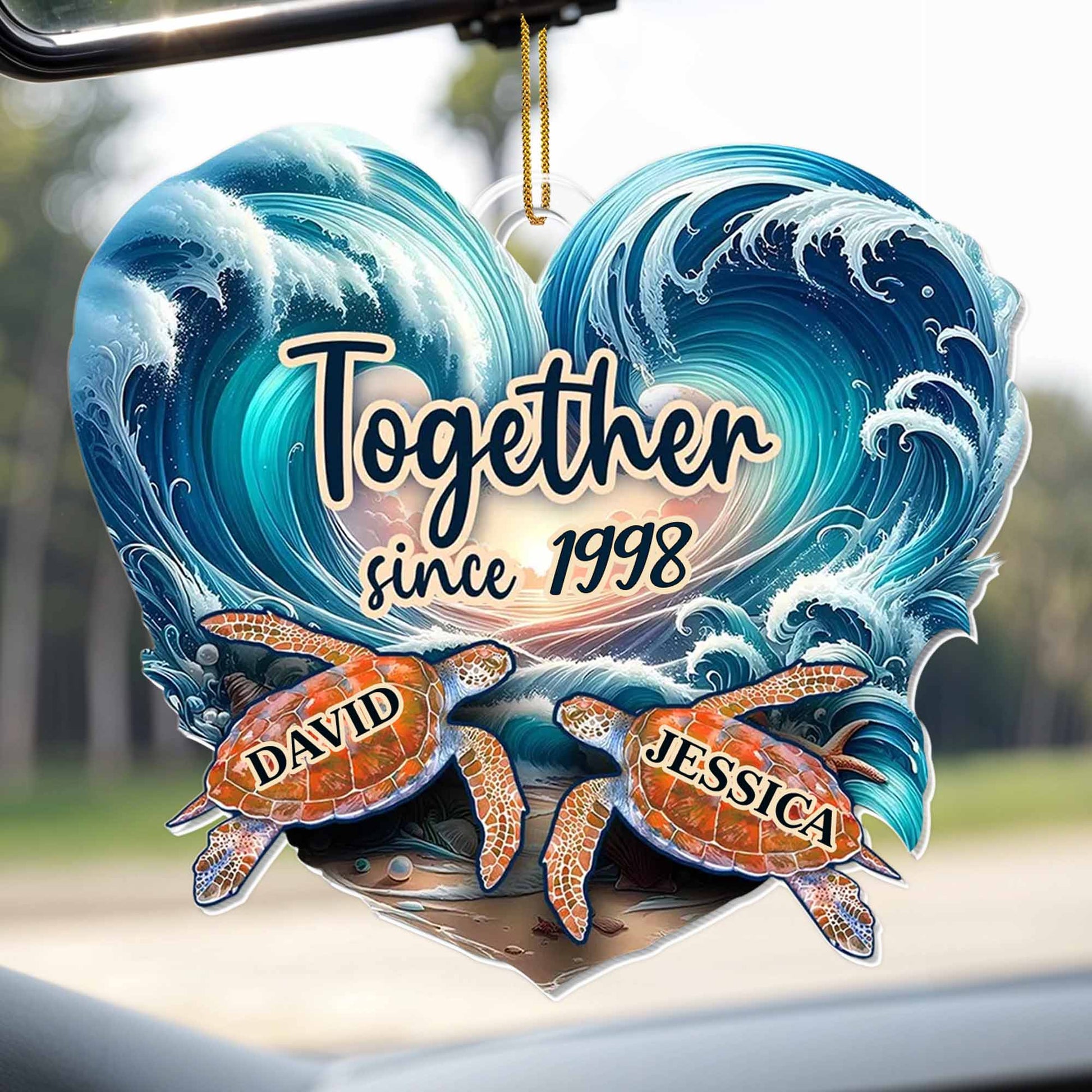 Together Since [Custom Year], Heart Shaped with Sea Turtles