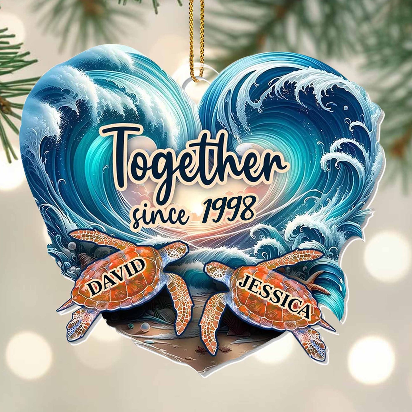 Together Since [Custom Year], Heart Shaped with Sea Turtles