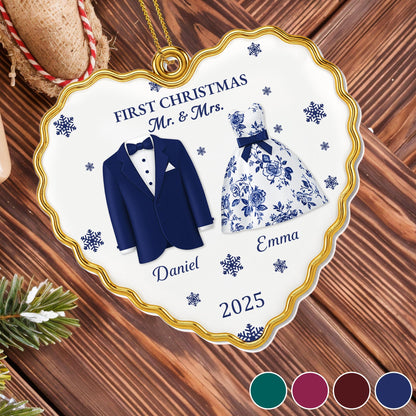 First Christmas Mr And Mrs With Suits And Snowflakes