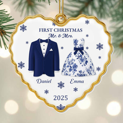 First Christmas Mr And Mrs With Suits And Snowflakes