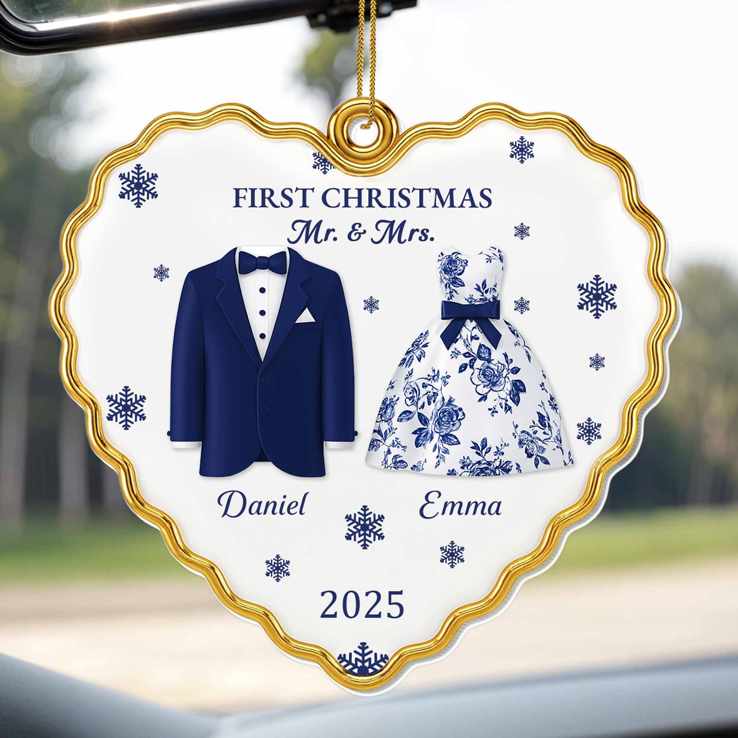 First Christmas Mr And Mrs With Suits And Snowflakes