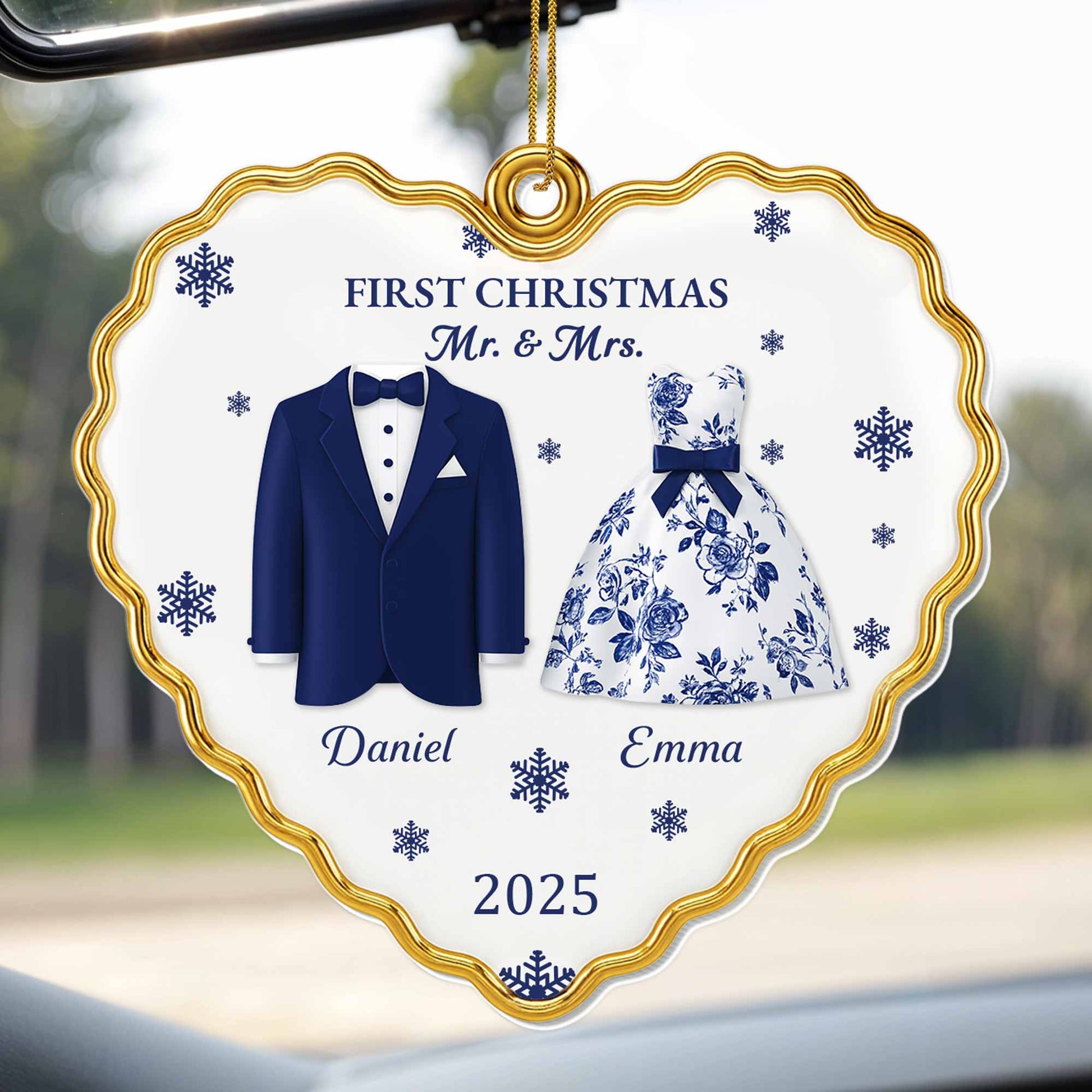 First Christmas Mr And Mrs With Suits And Snowflakes