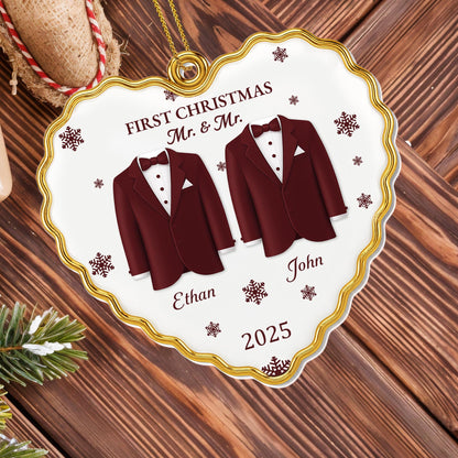 First Christmas Mr And Mrs With Suits And Snowflakes