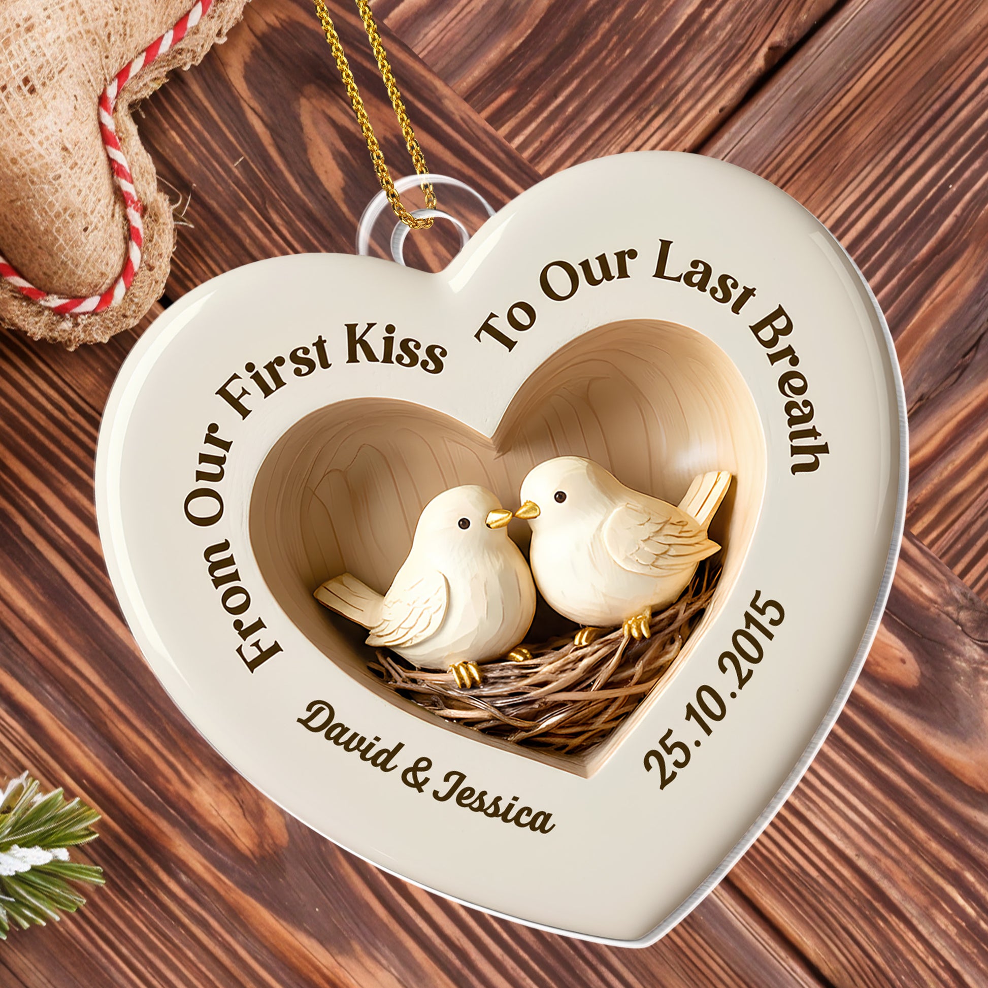 From Our First Kiss To Our Last Breath, Heart-Shaped Doves Ornament