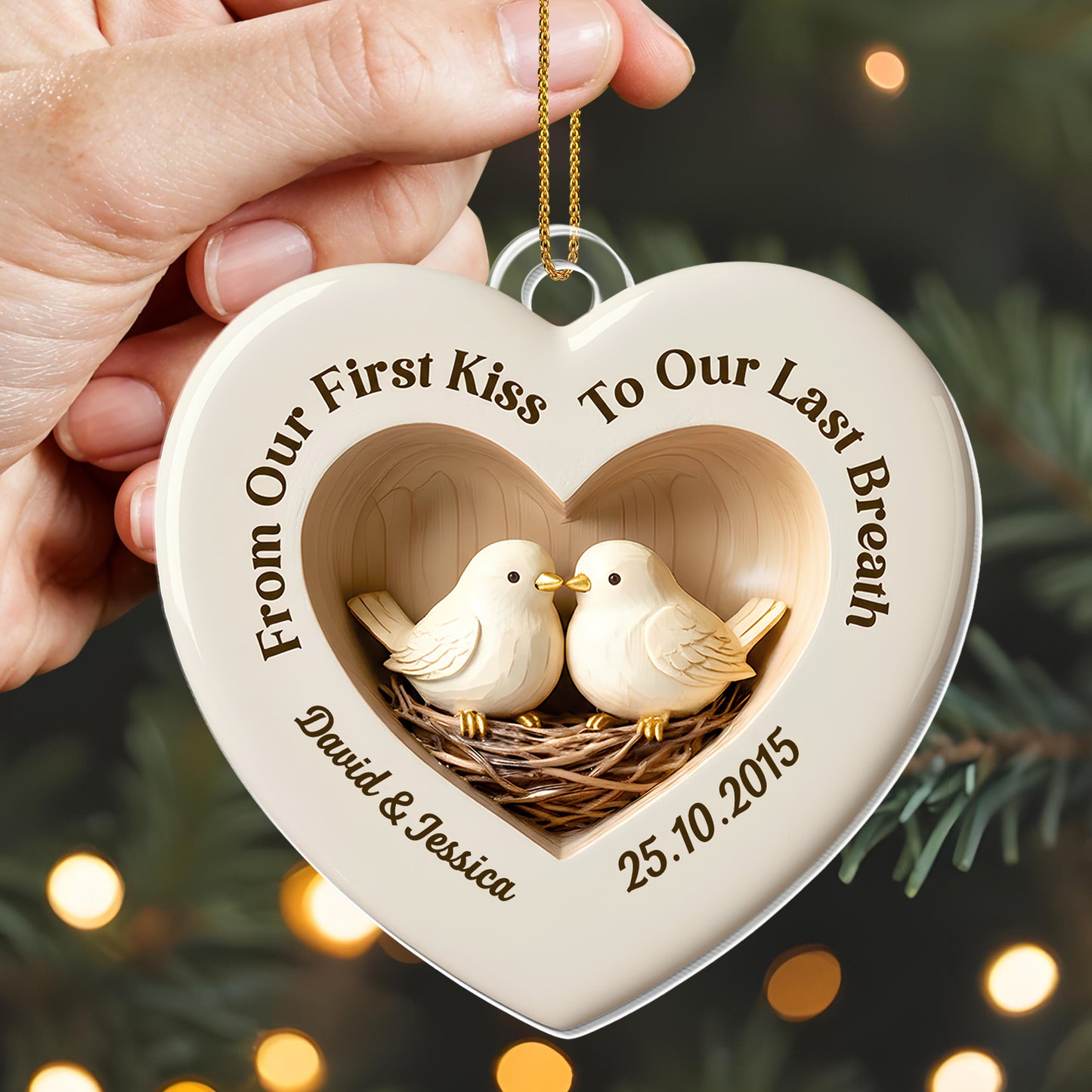 From Our First Kiss To Our Last Breath, Heart-Shaped Doves Ornament