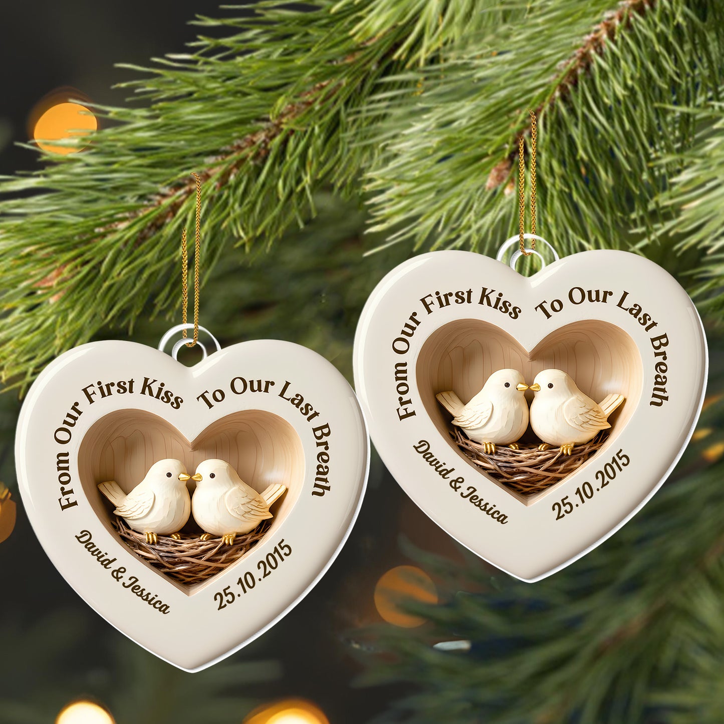 From Our First Kiss To Our Last Breath, Heart-Shaped Doves Ornament