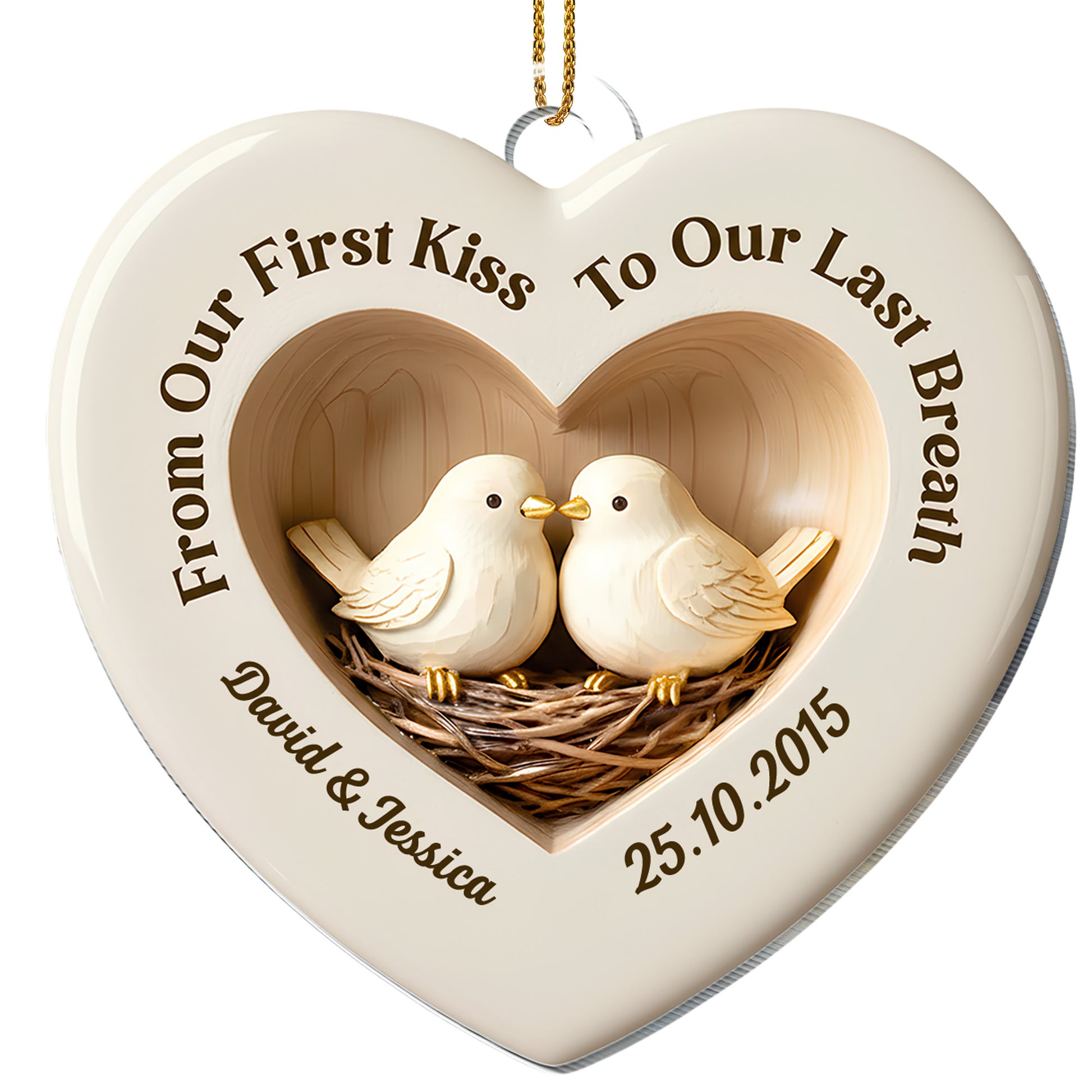 From Our First Kiss To Our Last Breath, Heart-Shaped Doves Ornament