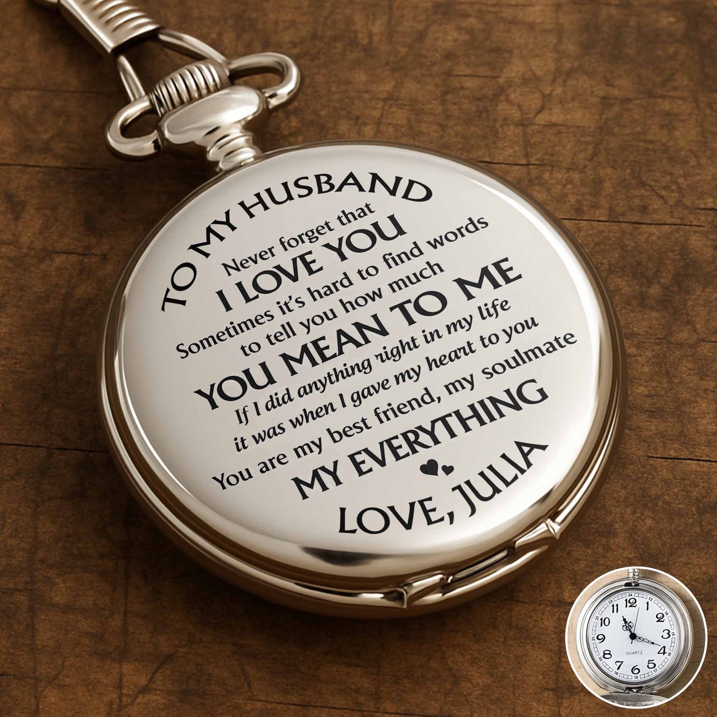 To My Husband, I Love You Pocket Watch