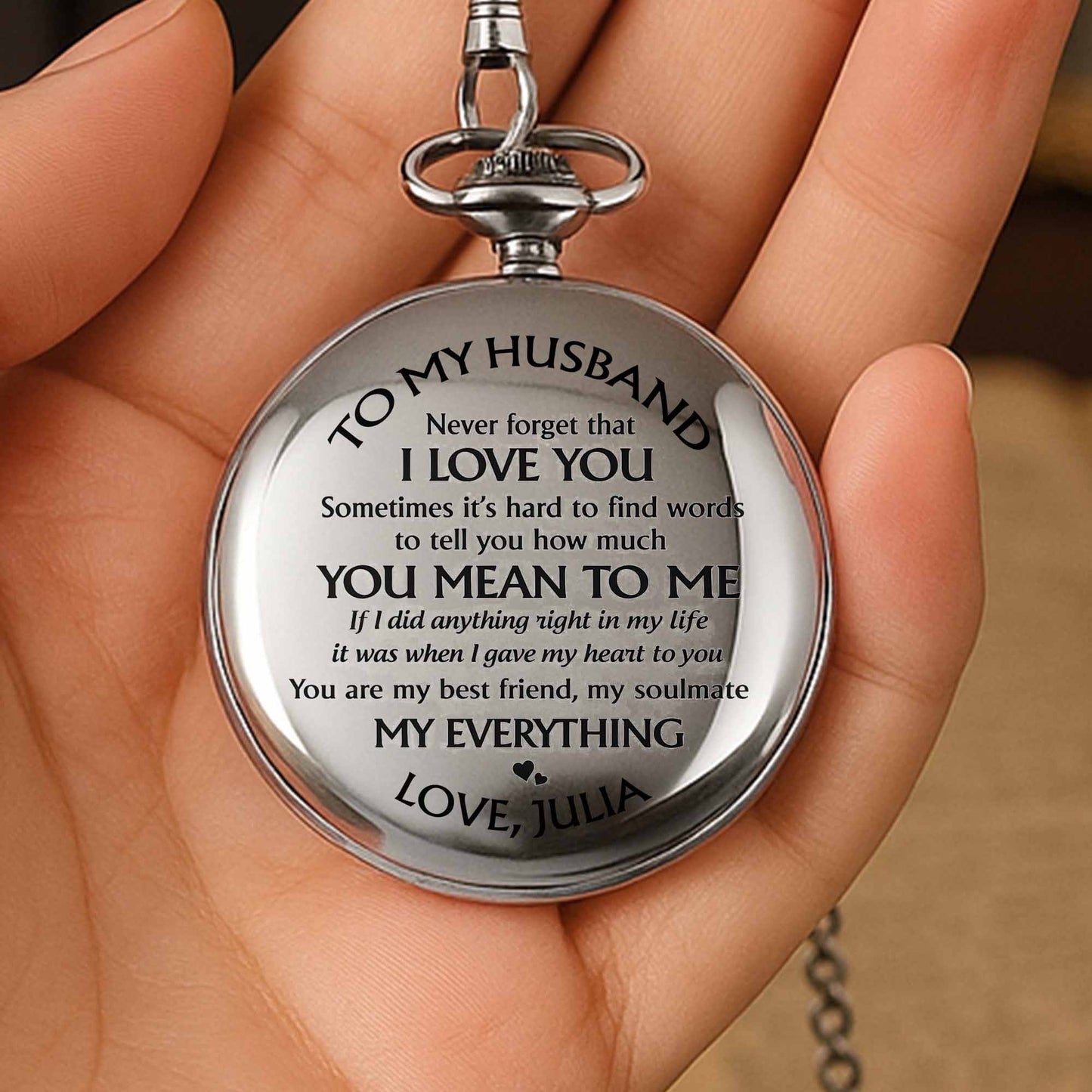 To My Husband, I Love You Pocket Watch