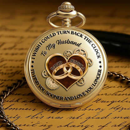 I Wish I Could Turn Back The Clock, Heart And Rings - Personalized Custom Pocket Watch - CPL835_GWATCH
