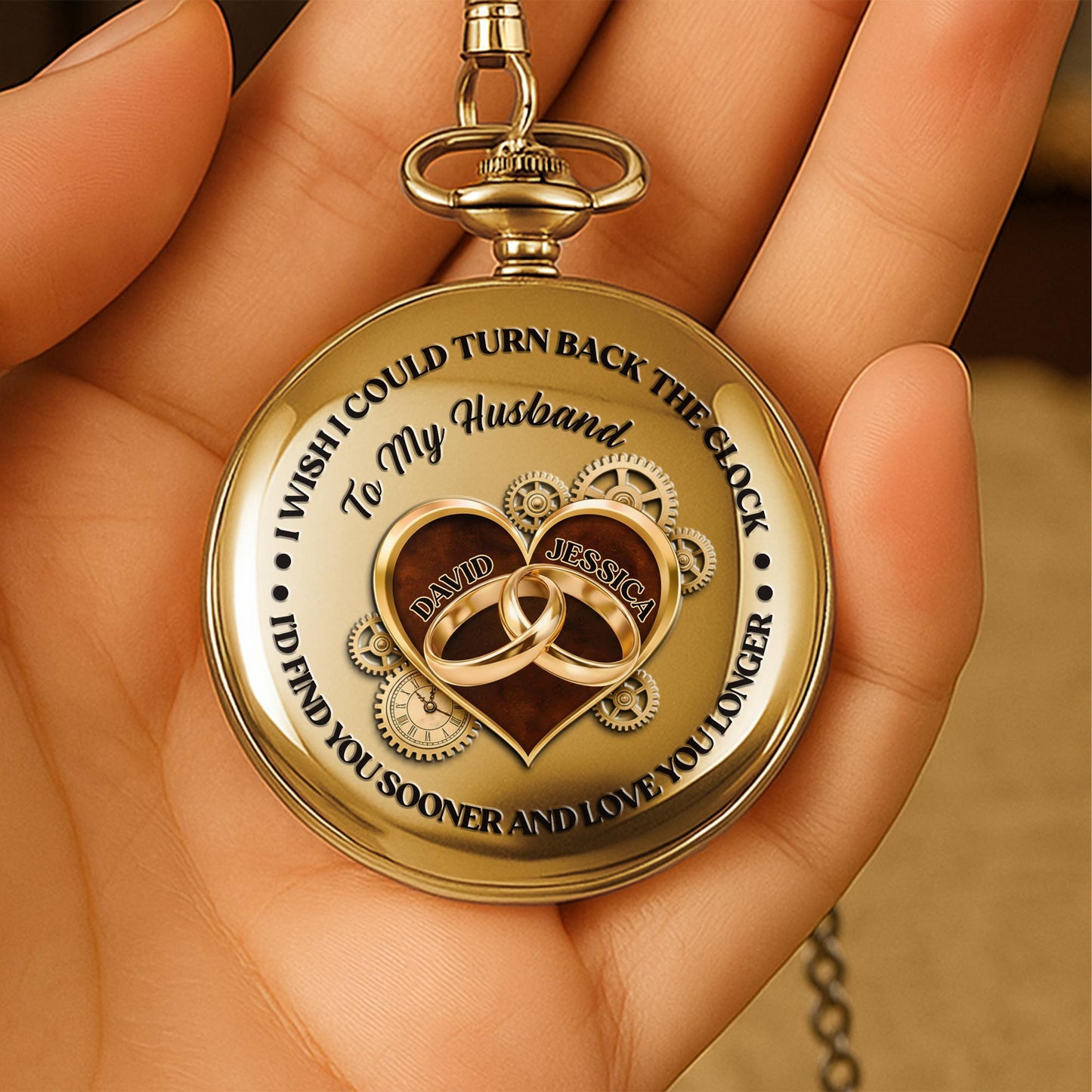 I Wish I Could Turn Back The Clock, Heart And Rings - Personalized Custom Pocket Watch - CPL835_GWATCH