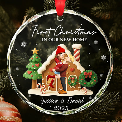 First Christmas In Our New Home, Christmas Tree And Candy Cane - Personalized Custom Circle Glass Ornament - CPL837_CGOR