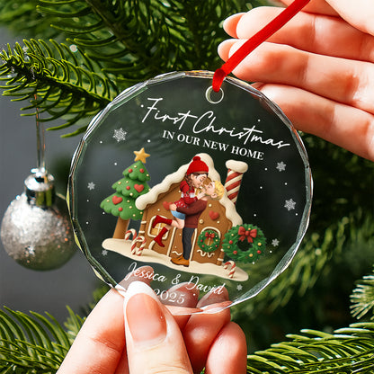 First Christmas In Our New Home, Christmas Tree And Candy Cane - Personalized Custom Circle Glass Ornament - CPL837_CGOR