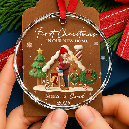 First Christmas In Our New Home, Christmas Tree And Candy Cane - Personalized Custom Circle Glass Ornament - CPL837_CGOR