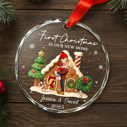 First Christmas In Our New Home, Christmas Tree And Candy Cane - Personalized Custom Circle Glass Ornament - CPL837_CGOR