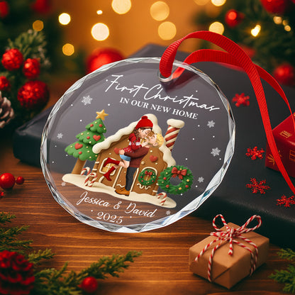 First Christmas In Our New Home, Christmas Tree And Candy Cane - Personalized Custom Circle Glass Ornament - CPL837_CGOR