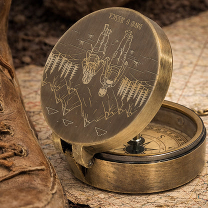 Adventure Partners For Life Mountains And Hiking Couple Engraved Brass Compass - Personalized Engraved Brass Compass - CPL839_ECPASS
