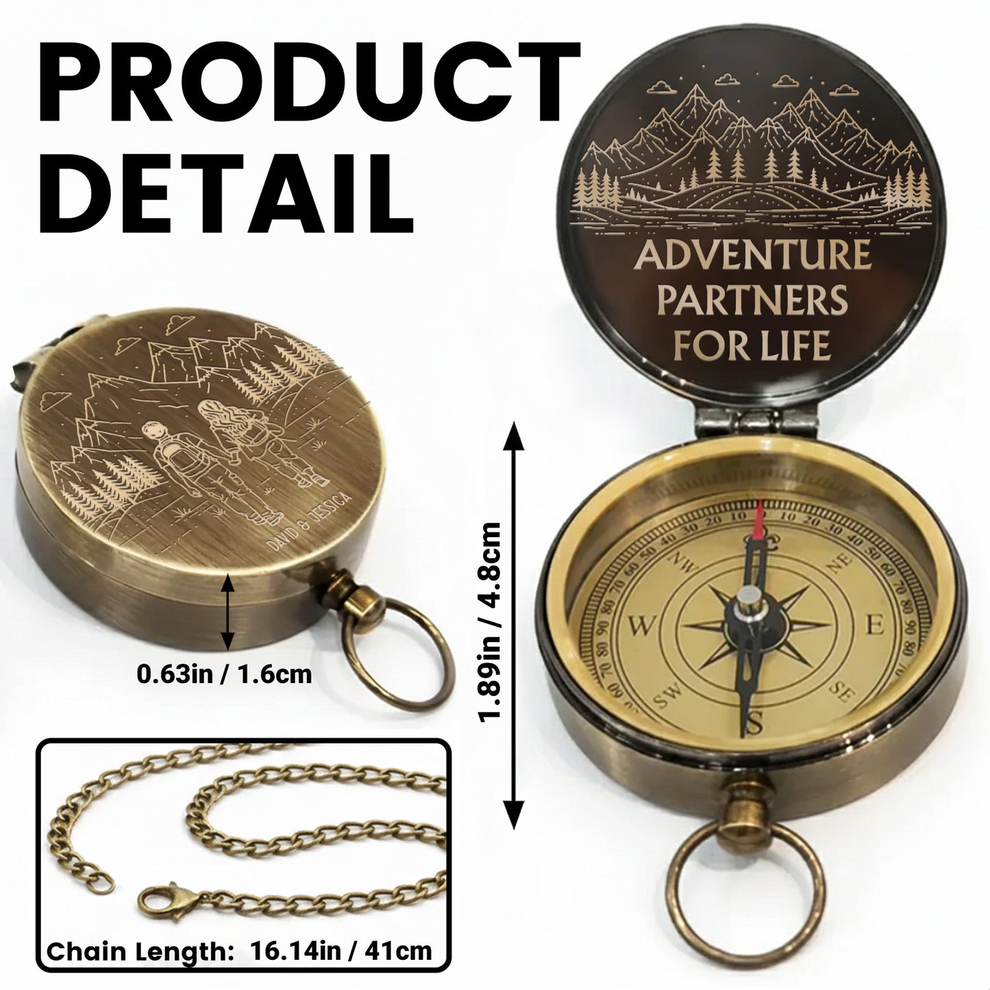 Adventure Partners For Life Mountains And Hiking Couple Engraved Brass Compass - Personalized Engraved Brass Compass - CPL839_ECPASS