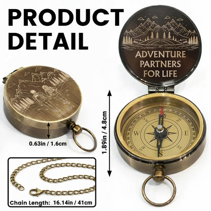 Adventure Partners For Life Mountains And Hiking Couple Engraved Brass Compass - Personalized Engraved Brass Compass - CPL839_ECPASS