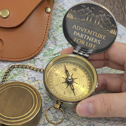 Adventure Partners For Life Mountains And Hiking Couple Engraved Brass Compass - Personalized Engraved Brass Compass - CPL839_ECPASS