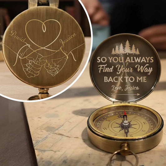 So You Always Find Your Way Back To Me Pinky Swear Heart Pine Trees - Personalized Engraved Brass Compass - CPL840_ECPASS
