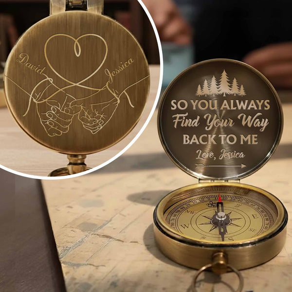 So You Always Find Your Way Back To Me Pinky Swear Heart Pine Trees - Personalized Engraved Brass Compass - CPL840_ECPASS