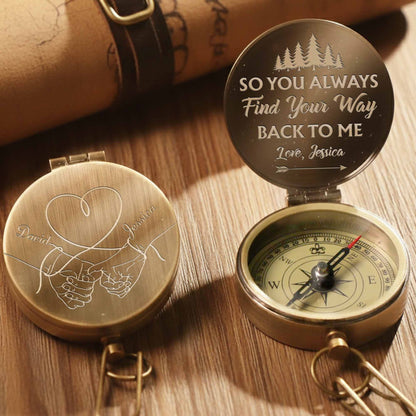 So You Always Find Your Way Back To Me Pinky Swear Heart Pine Trees - Personalized Engraved Brass Compass - CPL840_ECPASS