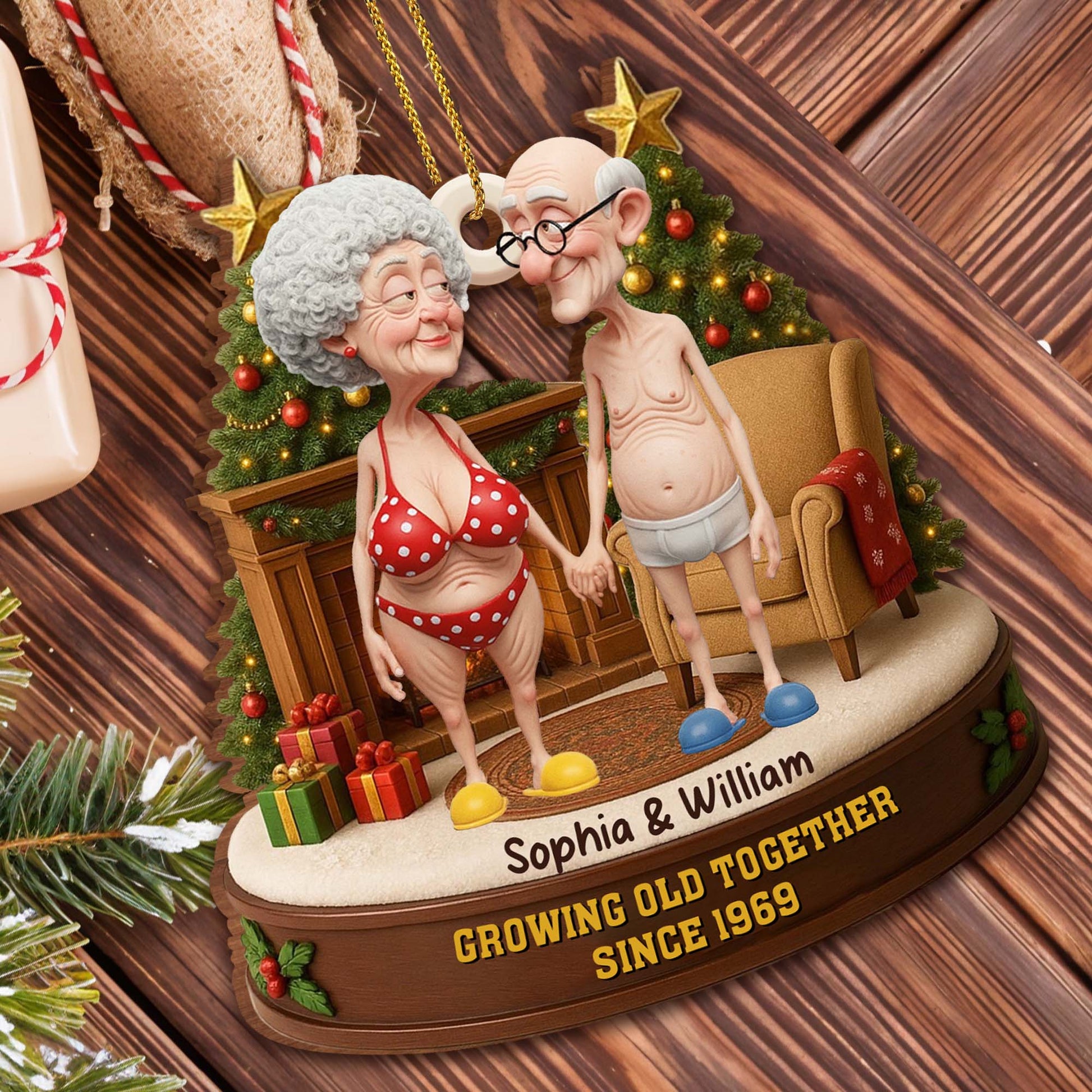 Growing Old Together, Elderly Couple Ornament