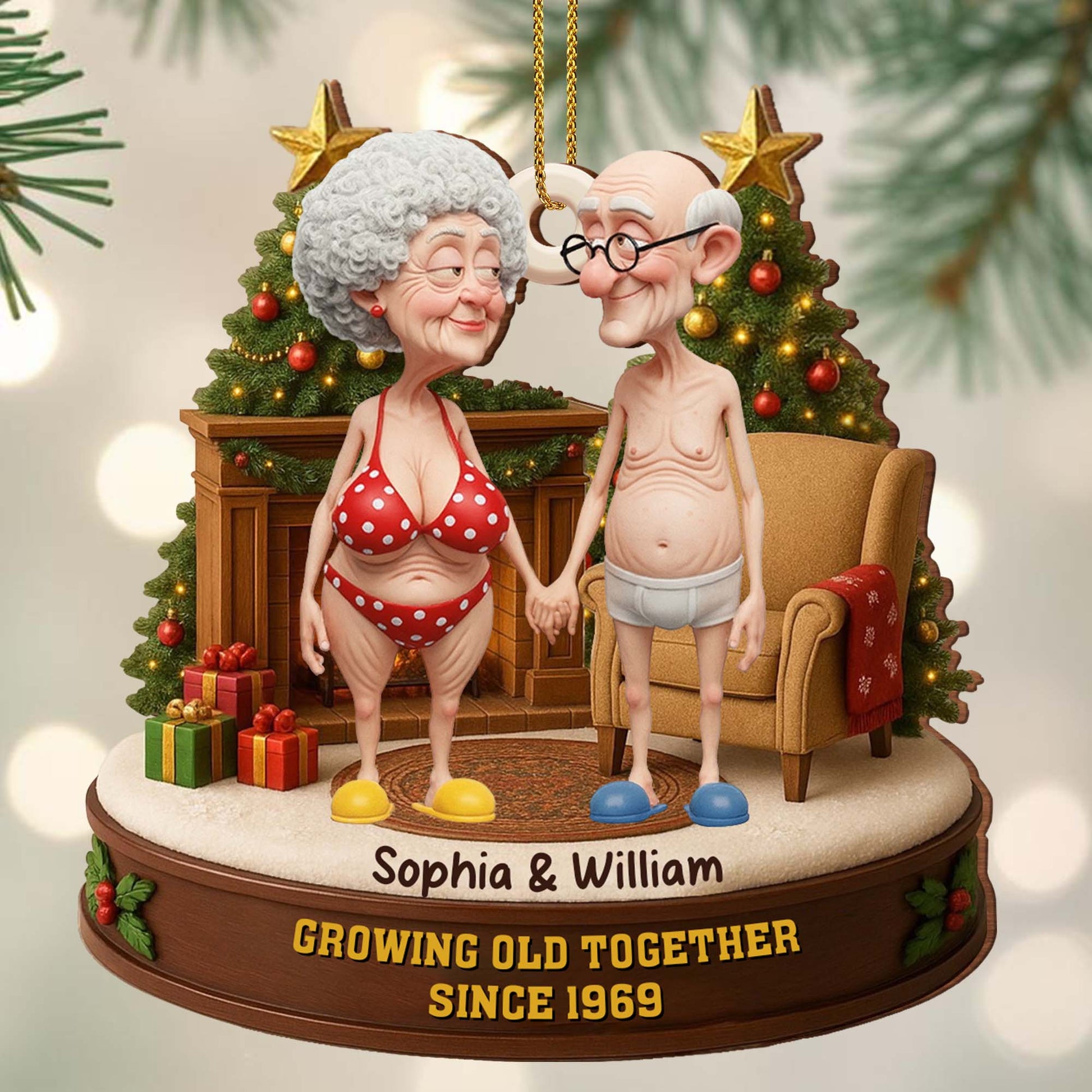 Growing Old Together, Elderly Couple Ornament