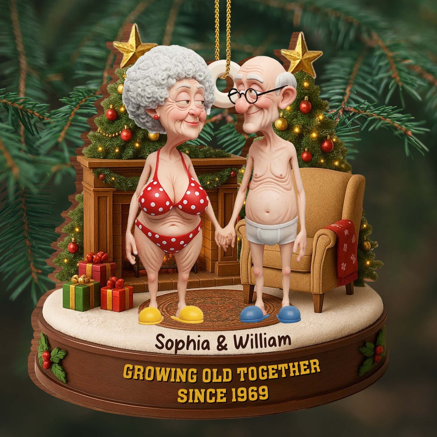Growing Old Together, Elderly Couple Ornament