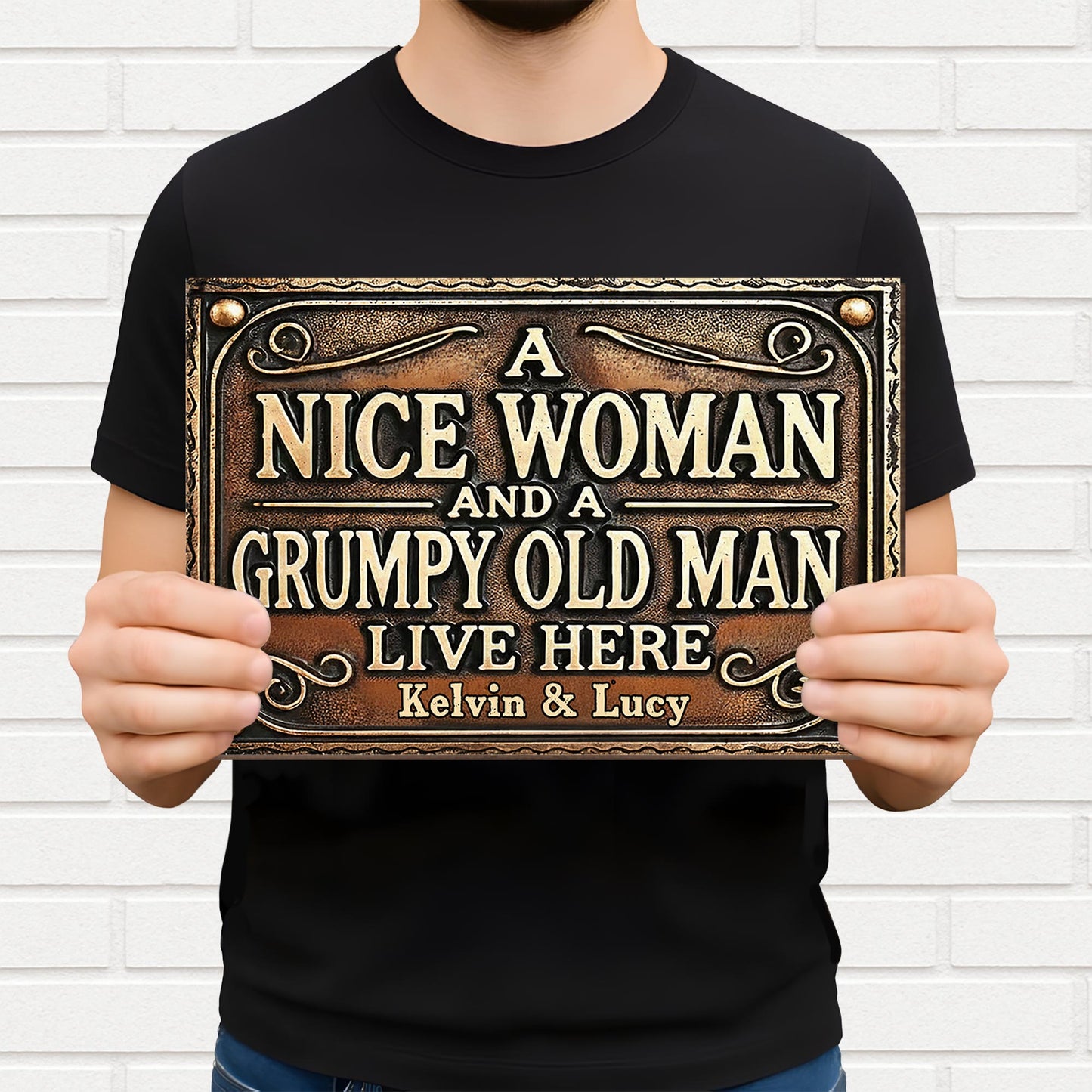 A Nice Woman And A Grumpy Old Man Live Here Sign - Personalized Metal Sign - CPL841_MSIGN