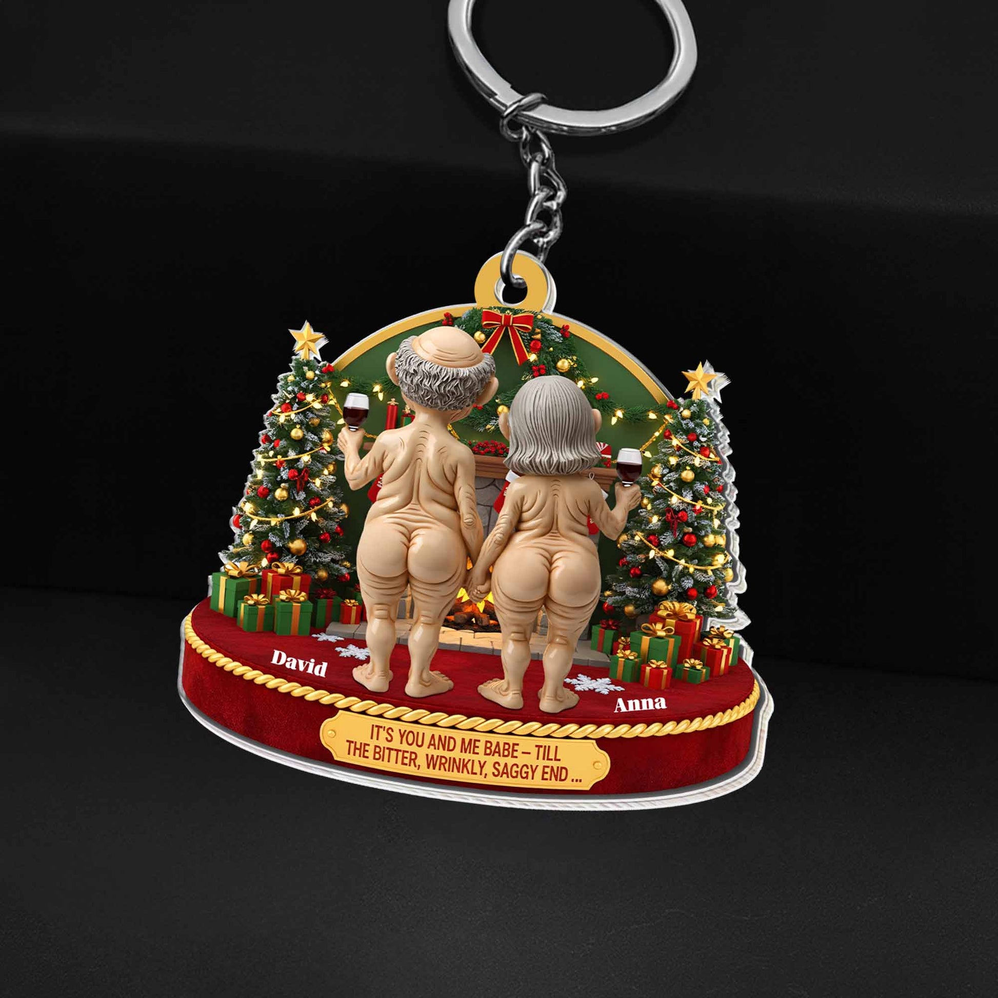 It's You And Me Babe, Elderly Couple Christmas Keychain