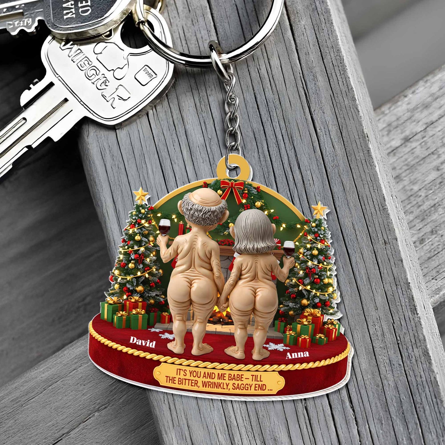 It's You And Me Babe, Elderly Couple Christmas Keychain