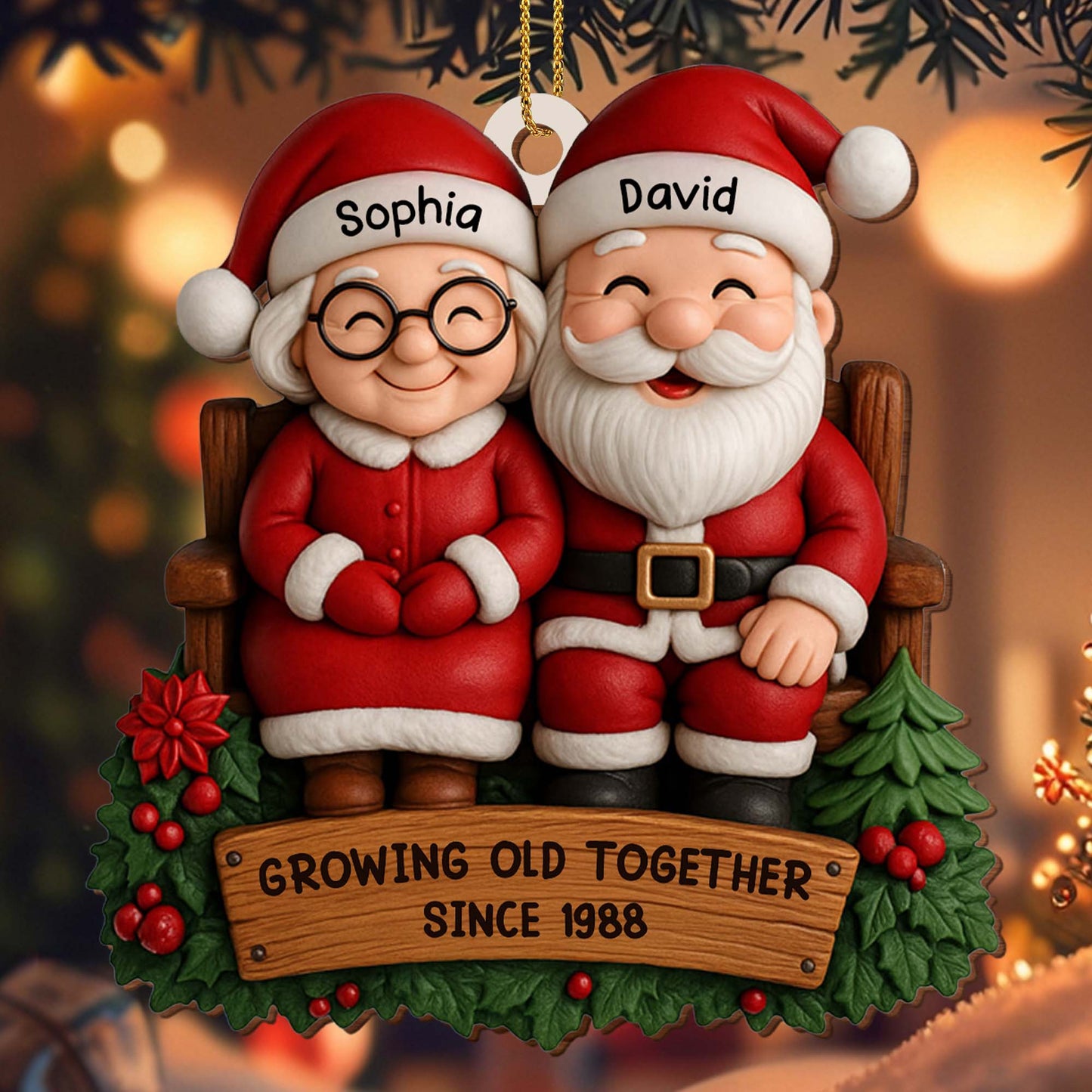 Growing Old Together, Santa Claus Figures With Christmas Holly