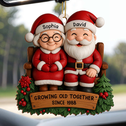 Growing Old Together, Santa Claus Figures With Christmas Holly