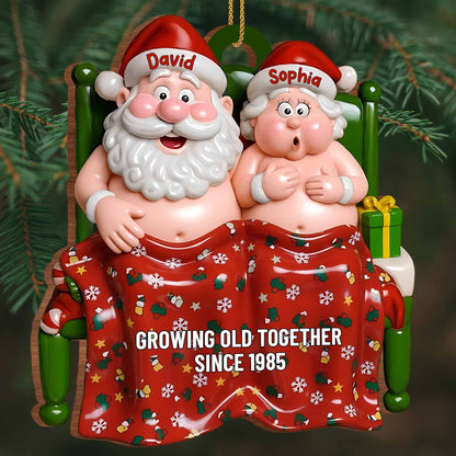 Growing Old Together Since, Elderly Couple In Beach Attire - Personalized Custom Wood Ornament, Custom Shaped - CPL860_WDO