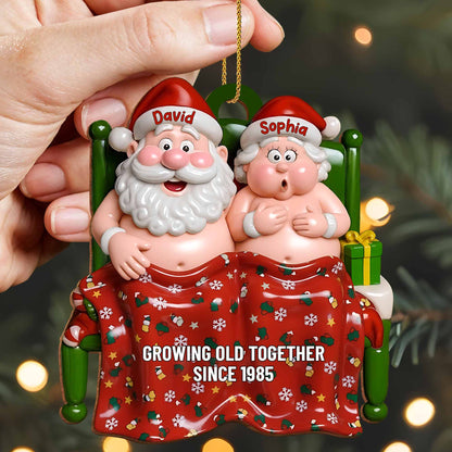 Growing Old Together Since, Elderly Couple In Beach Attire - Personalized Custom Wood Ornament, Custom Shaped - CPL860_WDO