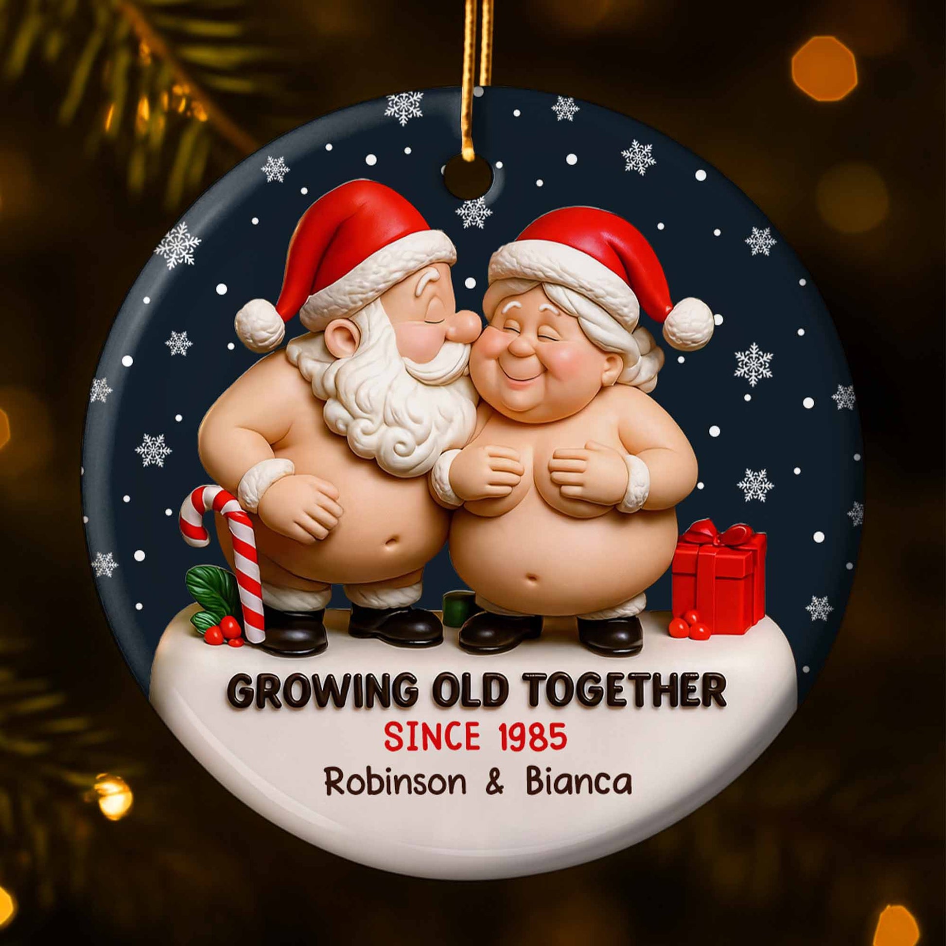 Growing Old Together With Santa Claus And Christmas Gifts