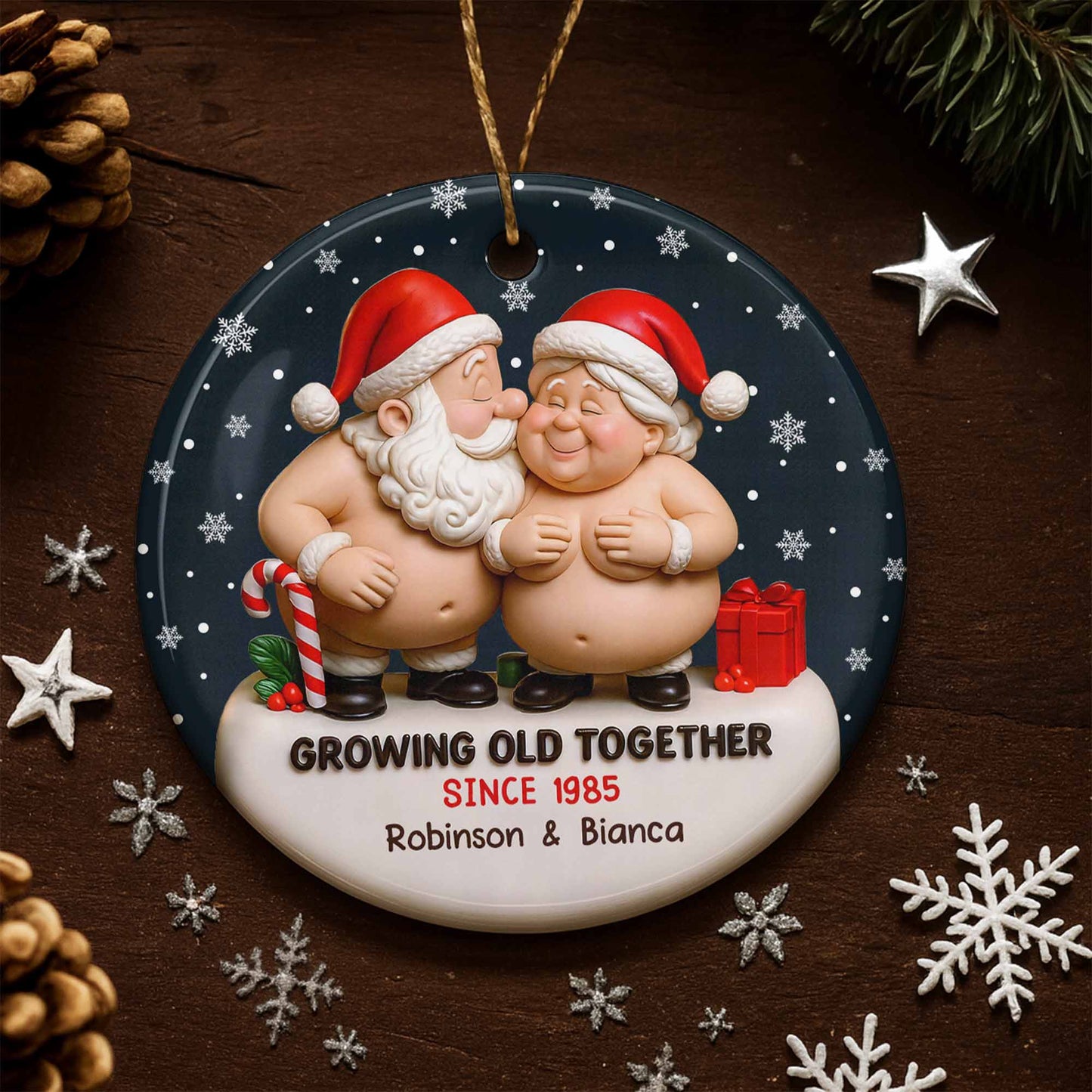 Growing Old Together With Santa Claus And Christmas Gifts