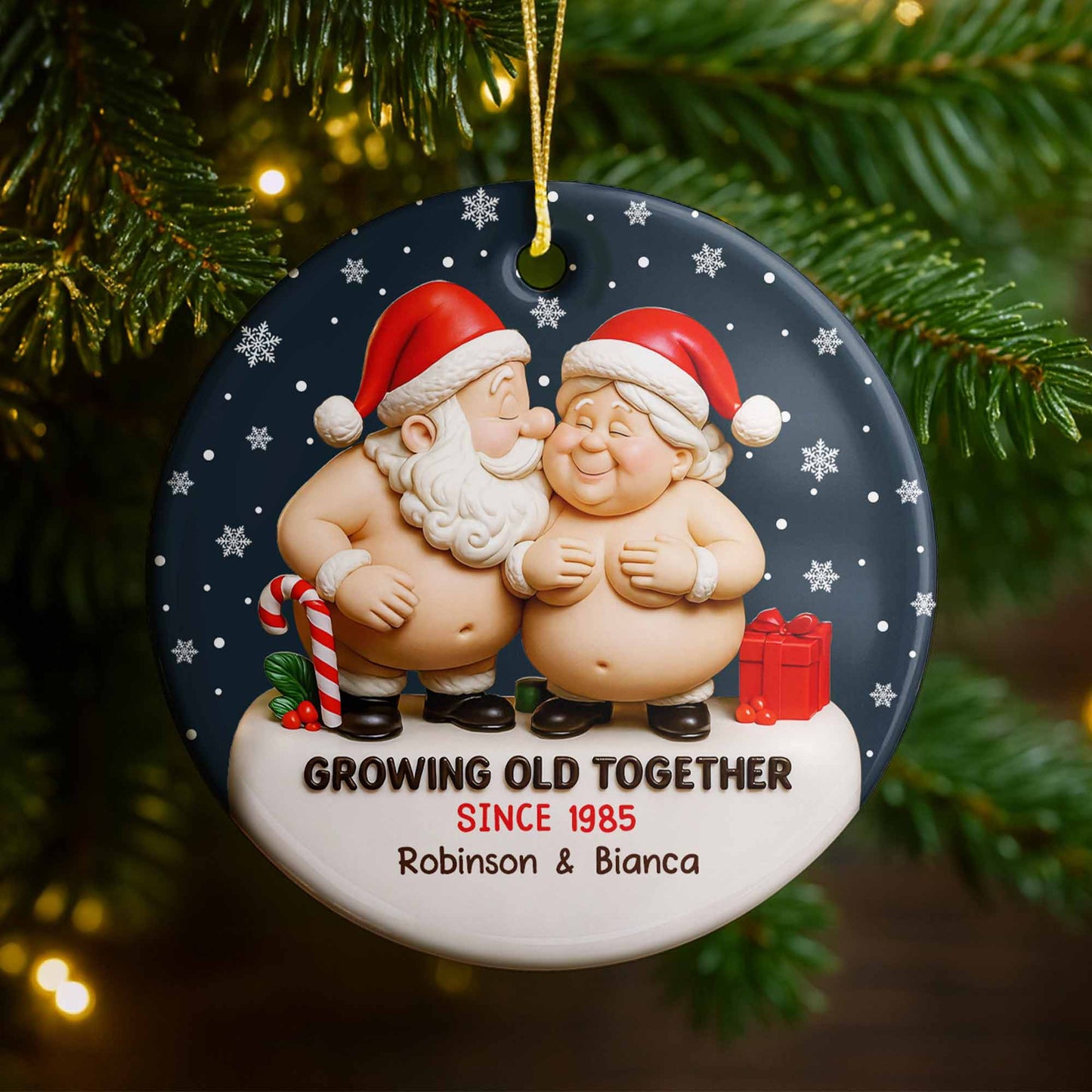 Growing Old Together With Santa Claus And Christmas Gifts