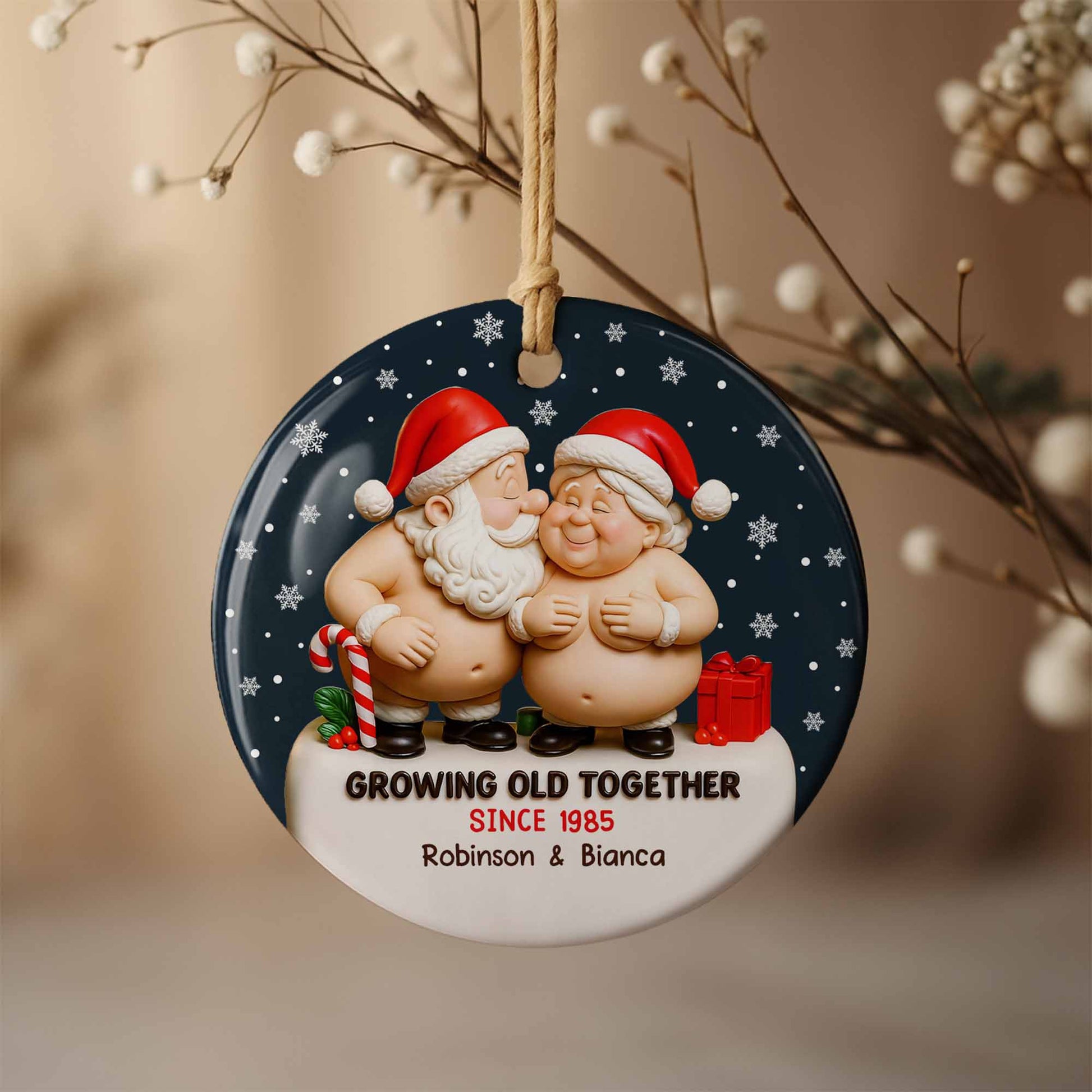 Growing Old Together With Santa Claus And Christmas Gifts